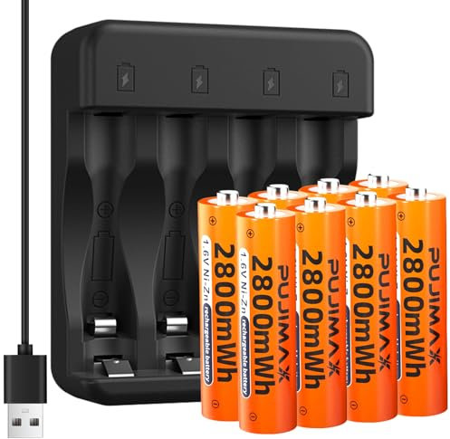 MXJFYY 8 Pack Ni-Zn AA Rechargeable Batteries 1.6V 2800mAh for Digital Camera Toys Remote Controls, NiZn Double A Battery for Flashlight Gamepad Microphone Shaver with Smart Charger