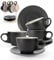 Futelang 8 Oz Cappuccino Cups set of 4-Thick-Walled, Insulated, Storable Ceramic Coffee Cup and Saucer with Stand,Perfect For Tea, Cappuccino, Latte - Porcelain Mugs for Kitchen or Cafe- Frosted Black