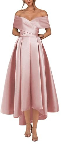 KURFACE Robe de bal en satin plissé pour femme, robe de bal courte trapèze, vieux rose, 42
