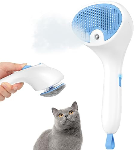 Euqvunn Cepillo a Vapor para Gatos con Botón de Liberación, [Diseño Ultra-Silencioso/Mango Ergonómico] Cepillo gato Vapor Recargable para Mascotas, Cepillo para Gatos y Perros