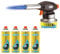 Blow Torch with 4 Butane Gas Cans – Auto Ignition, Adjustable Flame, Kitchen Blow Torch with Heat Capacity of Upto 1300° C, Flamethrower Soldering Torch Lighter for Camping, Cooking, Kitchen & BBQ