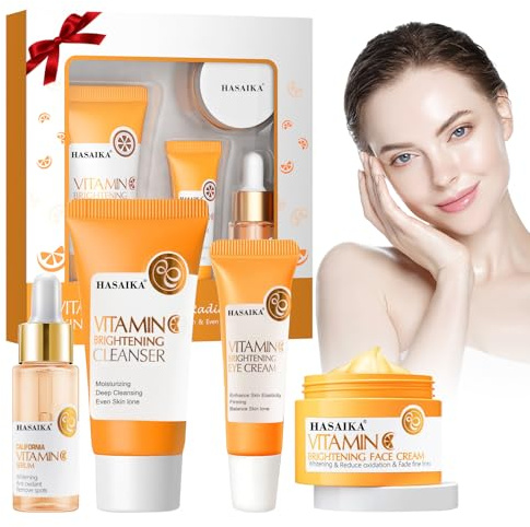 HASAIKA® Vitamin C Hautpflegeset, Hautpflege Geschenkset für Anti Aging Aufhellung Feuchtigkeitsspendendes Hautpflege Set Geschenkset, 4 Stück