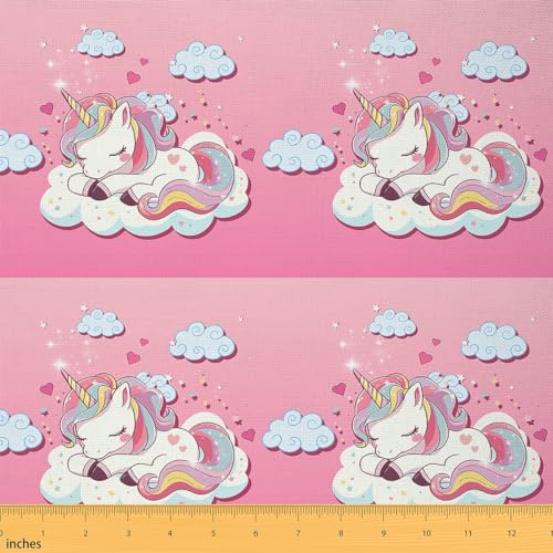 Homemissing Einhorn Stoff Meterware Rosa Mädchen Cute Einhorn Patchwork Stoffe Polsterstoff Dekor Blume Bunt Stoff Cute 92x150cm Regenbogen Patchwork Stoffe
