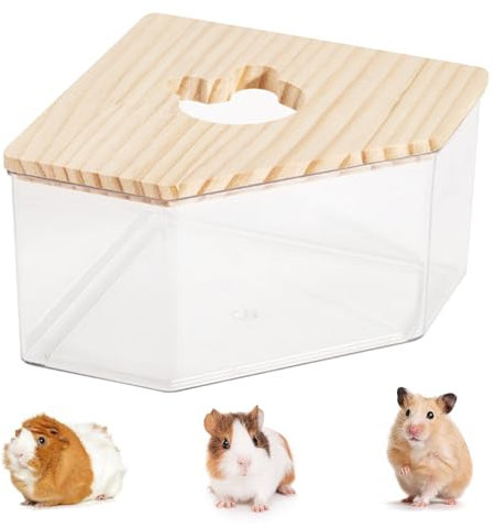 Ksvaye Salle de Bain pour Hamster pour Animaux de Compagnie, Toilettes pour Hamster, Boîte De Bain De Sable pour Hamster avec Couvercle en Bois, pour Hamster Chinchilla Gerbille Hérisson, 13*13*8cm