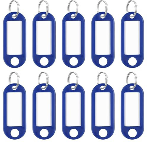 Uniclife 10 Stück Schlüsselanhänger 5,1 cm Weiche Kunststoff-Schlüsselanhänger mit Blanko-Papier-Etiketten Klarsicht-Schutzfolien und geteilten Ringen Flexible Artikelkennzeichnung, blau
