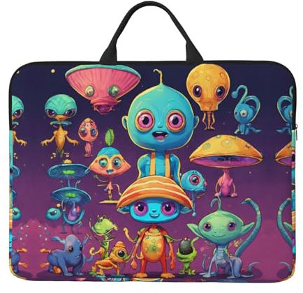 Stilvolle Laptoptasche mit Astronauten- und Alien-Druck, 35,6 cm (14 Zoll), wasserabweisend, Laptop-Tragetasche für Herren und Damen, Schwarz, Einheitsgröße, Schwarz, One Size