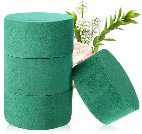 YUXIANLB 4 Pcs Round Floral Foam Blocks, 3.15“ Small Green Wet Dry Flower Foam Blocks, Florist Plant Foam for Artficial and Fresh Flower Arrangement Supplies