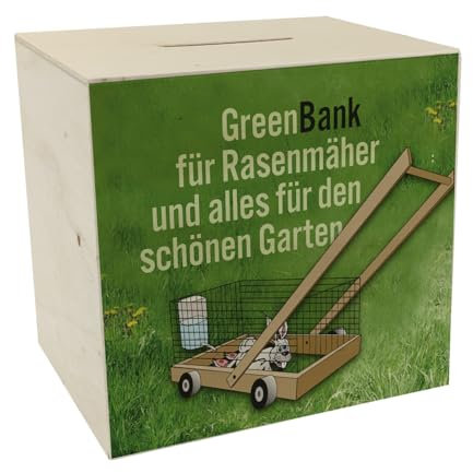 GreenBank Spardose aus Holz - Comic-Hase für Gartenfans Sparen für Gartenzubehör mit Spaß und Stil