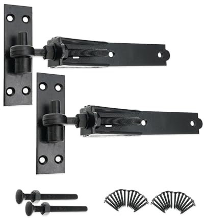 Infinity Decor Par de bisagras ajustables de gancho y banda con acabado epoxi negro resistente, ideal para puerta de madera, puerta de garaje, puerta de jardín (10 pulgadas)