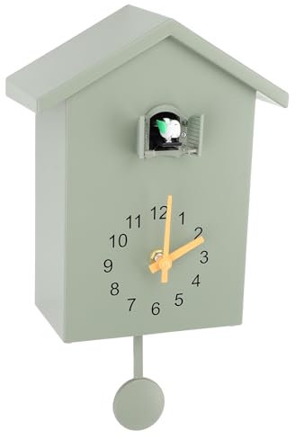 HEEPDD Vogelhaus Wanduhr, Moderne Cucu Vogeluhr für Wohnzimmer Küchenbüro Pendeluhr mit Vogelstimmen Ruf Stille Scan -Bewegung (Green)