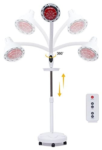 DIFU 275W Rotlichtlampe Infrarotlampe 10 Gang Wärmelampe 360° Drehbar Therapielampe mit 5 Allrichtungsräder, 8-70℃ Temperatur-Einstellber & Timing-Einstellber