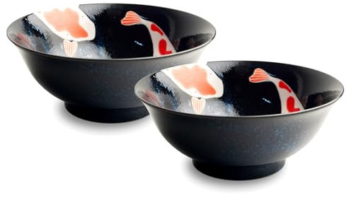 Koi-Bowls- ASIATICA | Ramen Bowl Porzellan-Schalen, versch. Größen | Hochwertige asiatische Schüssel für Reis, Nudeln, Tapas, Udon, Müsli, Suppen - Made in Japan (2er Set Bowl Ø21 cm | H9 cm)