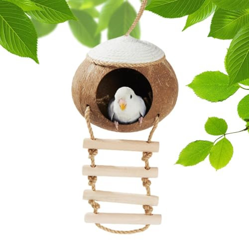 Natürliches Kokosvogelnest, Kokosnuss, Vogelhaus | Kokos-Birgin Natur – Hummingbird Papagei Hamster Pet Cage Habitats Decor für Terrasse, Veranda, Hinterhof