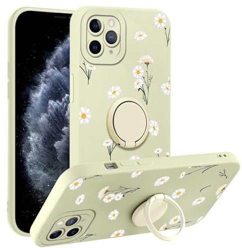 Phoona Daisy Flowers Phone Case for iPhone 11 Pro 5.8,360°Magnetic Ring Kickstand Holder Soft TPU Silicone Anti-Scratch Protective Resistant,Floral Aesthetics Shockproof Bumper Girls Cover