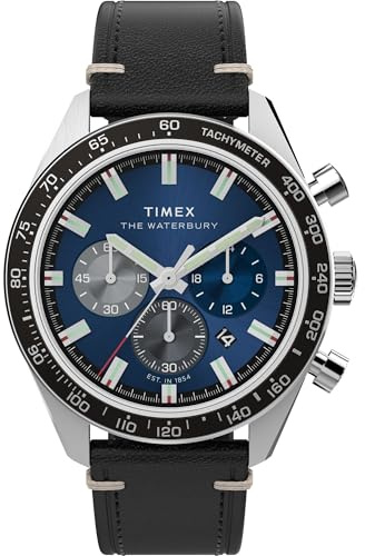 Timex Men's Waterbury Traditional 41mm Watch - Black Strap Blue Dial Stainless Steel Case