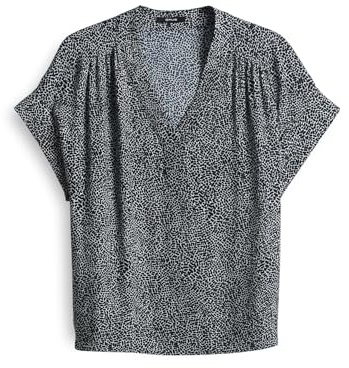 OPUS Damen Kurzarmbluse | Printbluse FILVA MINMAL Loose aus nachhaltiger Viskose Coal Blue, 34