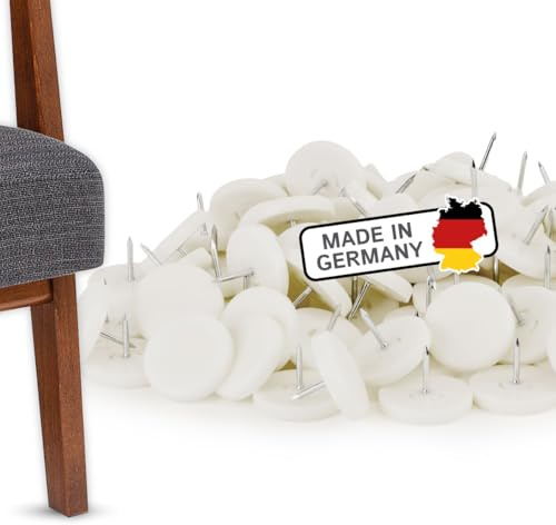 K.D.J. Brand Möbelgleiter mit Nagel, 100 Stück Stuhlgleiter, Möbelgleiter in weiß, Ø 30 mm, 5 mm dick, rund – Made in Germany