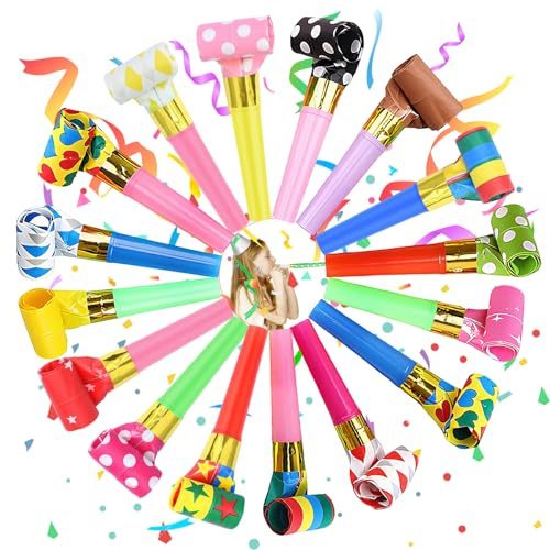YCICHE Tröten Kindergeburtstag, 20 Stück Party Mehrfarbig Funny Gebläse, Krachmacher Tröten Spielzeug, Musikalische Jubel Spielzeug, für Geburtstagsfeier, Kinder Party, Bankett