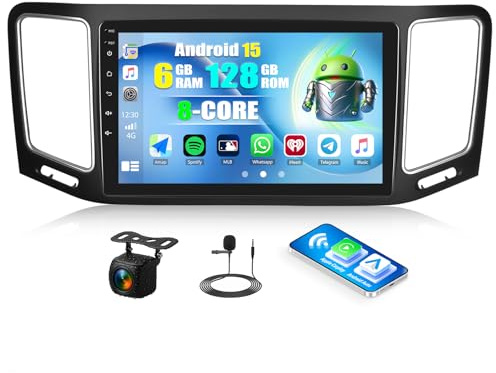 CAMECHO Android 15 Autoradio für VW Sharan II 7N Seat Alhambra II 2012-2015 | 6+128G 8 Core mit Navi Carplay Android Auto, 9-Zoll Bildschirm Doppel Din mit Bluetooth RDS 32EQ DSP+Rückfahrkamera