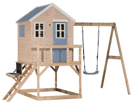 Wendi Toys M23-K Spielhaus auf Stelzen mit Rutsche, Küche, Outdoor Spielhaus Holz Kinder 192×350×242 cm, mit Schaukel, Leiter, Wasserhahn