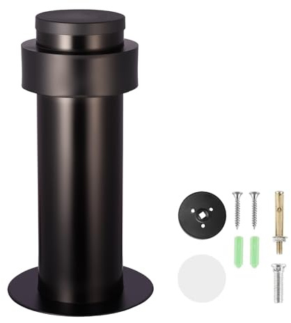 En Inox Butee De Porte, MéTal Bloc Porte, Avec Pare-Chocs En Caoutchouc Vis Et Colle 3m, 3 MéThodes D'Installation, Pour Tous Les Sols Durs (Noir/Black, 12cm/4.72in)
