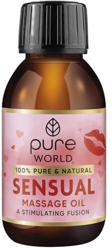 Pure World 100ml Sensual Massage Oil. Indulge Your Senses with Sensual, Luxurious Massage Oil. with Jasmine Oil, Rose Oil and Sandalwood Oil Made in the UK