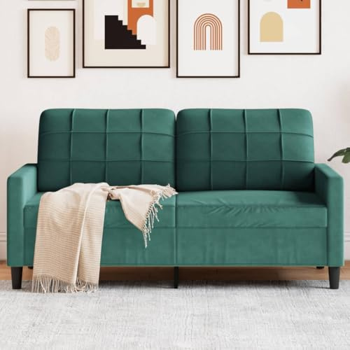 QUAHEAS 2-Sitzer-Sofa Dunkelgrün 140 cm Samt, Metallgestell, Bequeme Couch für Wohnzimmer, Modernes Design, Robuste Polstermöbel