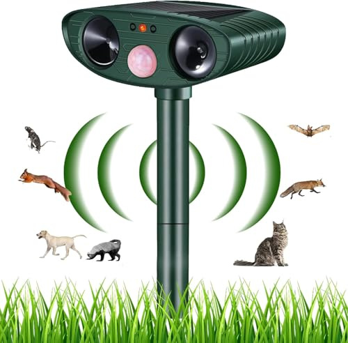 Repellente per gatti ad ultrasuoni, repellente per gatti all'aperto, repellente per gatti solare, repellente ad ultrasuoni con sensore di movimento per anti gatti cani topi ratoni volpi uccelli topi