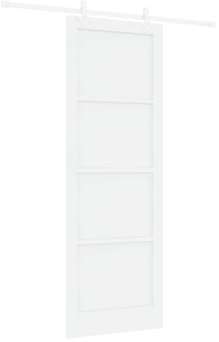 Foknhdi Schiebetür Weiß 83 x 232 cm aus massivem Kiefernholz, Komplettset mit 183 cm Laufschiene und Beschlag, Modernes Design für Innenräume, Platzsparende Zimmertür aus Holz