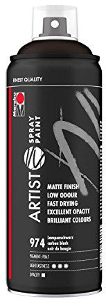 Marabu 21100018974 - Artist Spray Paint lampenschwarz, hochwertige Künstlersprühfarbe auf Wasserbasis, hoch pigmentiert, lichtecht, hohe Farbbrillanz, für viele Untergründe geeignet, 400 ml