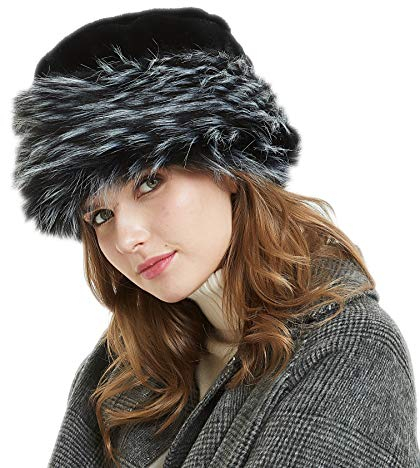 Soul Young Fellmütze Pelzmütze Damen mütze Wintermütze Faux Fuchs Pelz Warm Weich Leoparden Hut EINWEG Verpackung(Schwarz&Weiß)