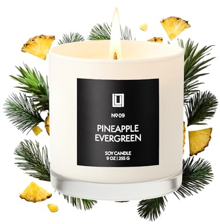 Soja-Kerzen, luxuriös, handgegossen in den USA, hochduftend und langlebig 9 Oz. Pineapple Evergreen