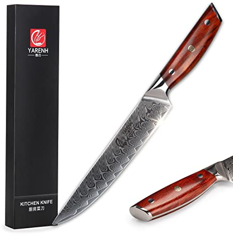 YARENH Fleischmesser Profi Messer 20cm, Scharfes Küchenmesser Aus 67 Schichten Damaststahl, Damastmesser mit Dalbergia Holzgriff, Sushi Kochmesser Damast KTF-Serie
