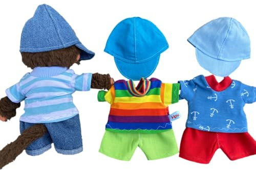 Puppenkleidung Handmade passend für Kuscheltier Plüsch Äffchen Teddy Bären Gr. 20 cm Bekleidung Shirt + Jeans + Käppi Kleidung Puppenkleidung