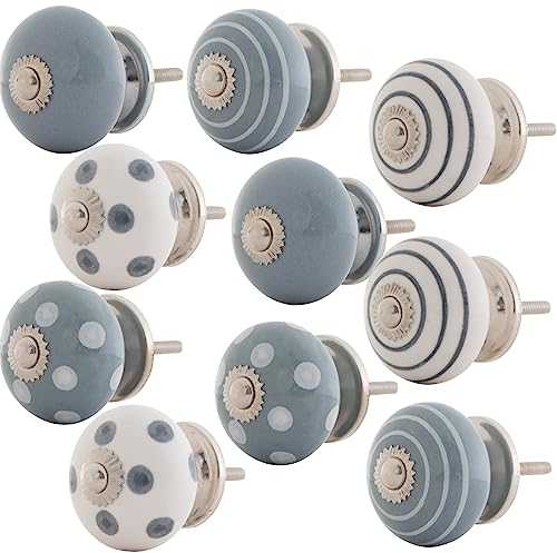 Knober 10 X SET Weiß Grau Möbelknöpfe 40mm Knauf f Gewinde Keramik und Edelstahl metrisch M3