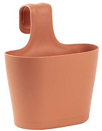 ENGELLAND 1 x Blumentopf zum Auf-Hängen, Geländertopf, Rotbraun, Hängetopf, Balkon-Kasten, oval, Übertopf, Pflanzkasten, mit Wasserspeicher/Wasserauffangschale, 2,8 Liter