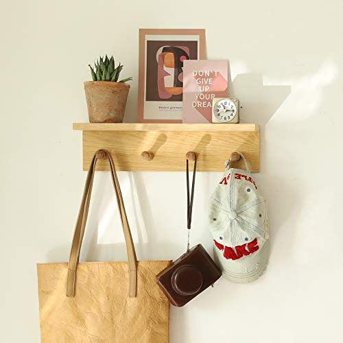 XAOHOME Wandgarderobe mit Regal, stabiles schwebendes Holzregal mit Haken, spart Platz im Innenbereich, Neue geniale Verschlüsse Machen den Wandgarderobe (Gelb)
