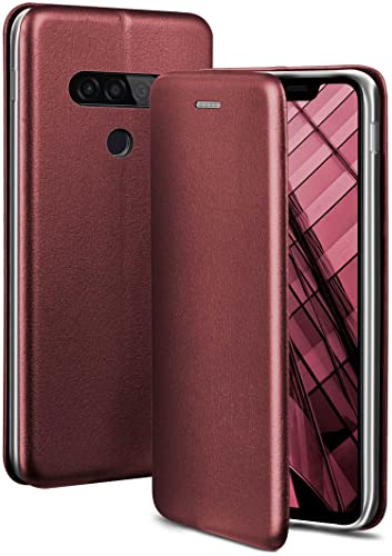 ONEFLOW Business Case für LG G8s ThinQ Handyhülle klappbar mit Standfunktion, Klapphülle Flipcase Cover Dünn, PU Leder Hülle mit Kartenfach, 360 Grad Schutzhülle, Weinrot