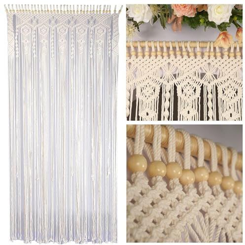 Macrame Curtains Boho, Beaded Curtains For Doorways, Macrame Wall Hanging, Bead Doorway Curtain, Boho Backdrop, Hanging Beads For Doorways, Beaded Doorway Curtain L77 X W35 Beige