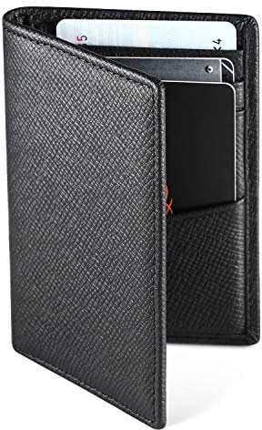 WeValley Porta Carte Credito, Portafoglio Slim e Portacarte Di Credito Da Uomo e Donna, Protezione RFID, 9 carte, Bifold, Pelle Alta Qualità (Nero 2)