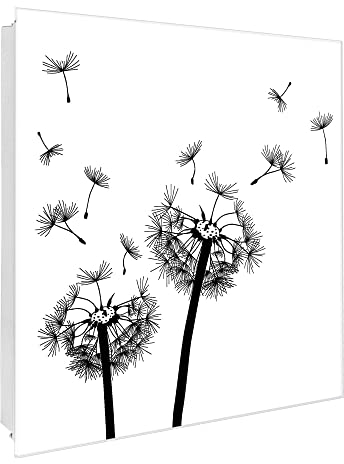 banjado® Großer Schlüsselkasten Glas/Schlüsselbox 30cm x 30cm mit 50 Haken - Motiv Pusteblume 2 /Schlüsselkasten modern für Schlüsselaufbewahrung mit beschreibbarer, magnetischer Glastür