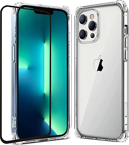 Folmecket iPhone 13 Pro Phone Case, With Screen Protector Shockproof Crystal Clear TPU Hard Bumper Slim Protective Phone for iPhone 13 Pro Case 6.1 (iphone 13 pro Clear)