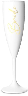 Print Maniacs Champagne Premium White Flute Glass Bride Groom Mr Mrs Wedding Maid Honour Wine Cocktail Prosecco Celebrations Gift (Gold, Bride)