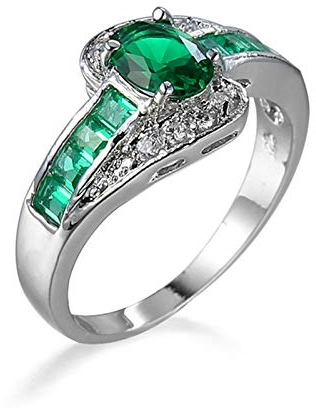 Banemi Zirkonia Ringe, Ring Mittelfinger Damen Weißvergoldeter Grün Oval Damen Verlobungsring Größe 54 (17.2)