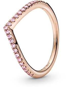PANDORA Timeless Wishbone Funkelnder Rosafarbener Ring aus 14 Karat Rosévergoldeter Metalllegierung mit Cubic Zirkonia, Größe: 56, 186316C02-56
