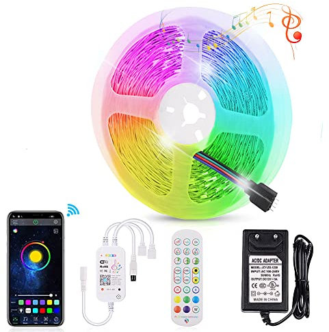 Wisada WIFI LED Streifen, 15M 12V RGB 5050 Smart LED Lichtleiste Selbstklebend Farbwechsel LED Lichterkette mit Fernbedienung und APP Musik Sync Beleuchtung für Zuhause und TV Hintergrundbeleuchtung