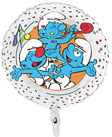 Ciao Smurfs Folienballon Mylar rund (46 cm, 18 Zoll) Original Smurfs, hellblau, weiß