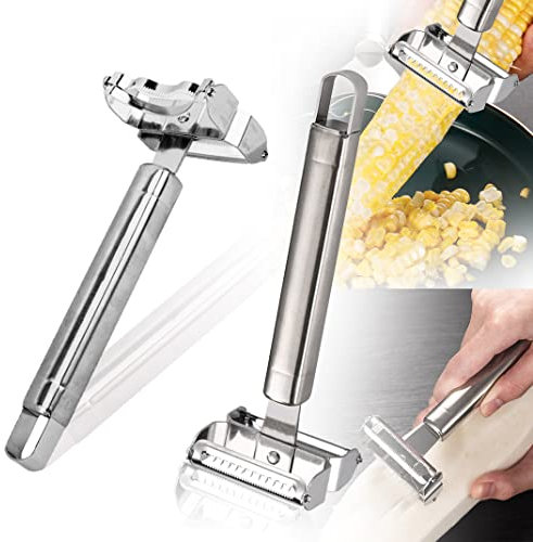 DIYBravo 2PCS Corn Peeler Magic 2 Sides Corn Cob Stripper Tool Vegetable Fruit Peelers Stainless Steel Corn Thresher with Ergonomic Handle Multifunction Kitchen Gadget (Peelers)
