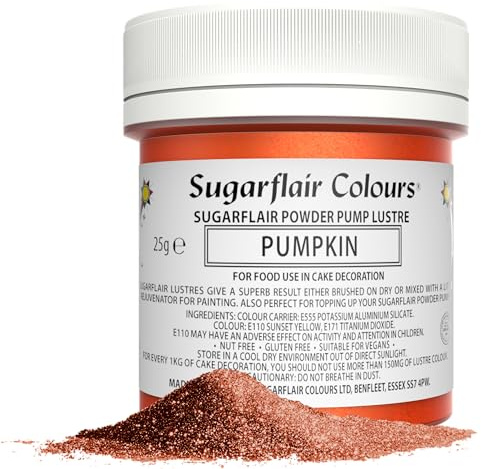 Sugarflair Pumpkin Edible Glitter Dust Powder Pump Refill Tub - Food Colouring Powder, Edible Colour Dust, Brush On, Spray, or Add Rejuvenator to Create Eye-Catching Paint Effect - 25g