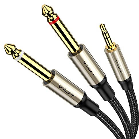 VIOY 3.5mm to 6.35mm Mix Audio Cable[1 M], 1/8’’ Stereo TRS to Dual 1/4’’ Mono TS Jack Y Splitter Adapter Braided Gold-Plated Digital Interface Instrument Cable